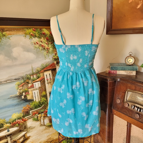 Retro Blue bicycle print cotton summer dress size 2 - Picture 6 of 8